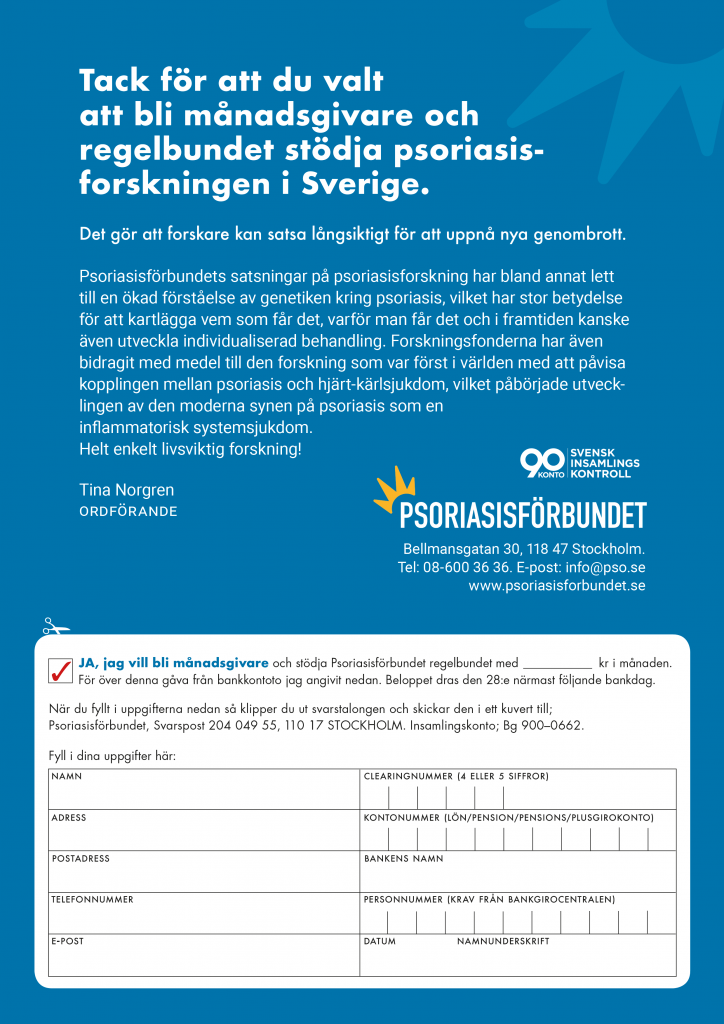 Bli månadsgivare I Psoriasisförbundet